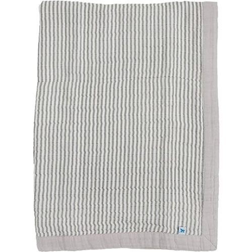 Little Unicorn Grey Stripe Cotton Muslin Quilt Receiving Blanket | 100% Cotton | Super Soft | Babies and Toddlers | 30” x 40” | Machine Washable