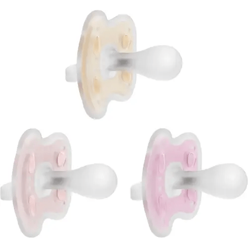 Dr. Brown's Advantage One-Piece Silicone Baby Pacifier, Fully Symmetrical Soother, Ecru/Light Pink/Pink, 0-6m, BPA Free, 3 Pack