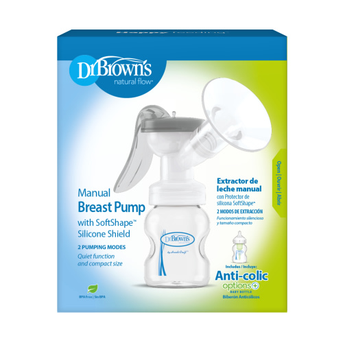 Dr. Brown's Manual Breast Pump with Soft Shape 100% Silicone Shield, (25mm flange) with 5 oz Bottle