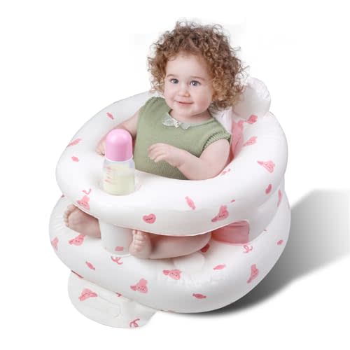 Inflatable Baby Seat for 3-36 Months Babies, Blow up Baby Chair with Built-in Air Pump, PVC Material, Full Enclosure Protection, Outdoor Travel Inflatable Chair for Infant, Pink Love Rabbit