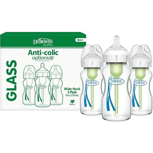 Dr. Brown's Options+ Wide-Neck Glass Baby Bottles, 5 Ounce, 3 Pack