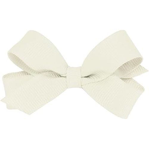 Wee Ones Girls' Classic Grosgrain Hair Bows on a WeeStay No-Slip Hair Clip, Handmade, Tiny Sized Bow, Antique White