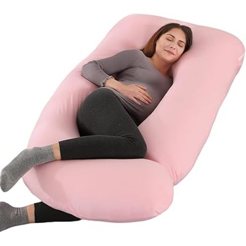 Pregnancy Pillow, Full Body Maternity Pillow 57 inch, with Removable Washable Cover - Sleep Support for Legs, Back, Neck, Shoulder, HIPS, Belly for Pregnent Women, Jersey Knit Cotton (Pink)