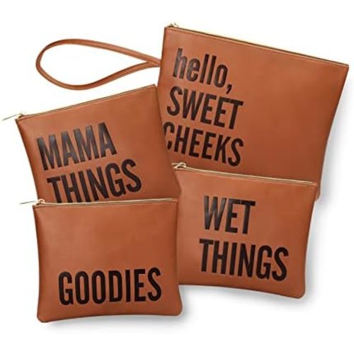 MOMINSIDE Baby Diaper Bag Organizer, Water Resistant Wet Bags Set of 4 Leather Diaper Clutch,Diaper Bag Organizing Pouches Packing Cubes, Cloth Diaper Wet Dry Bags for Daily Use Travel Vacations