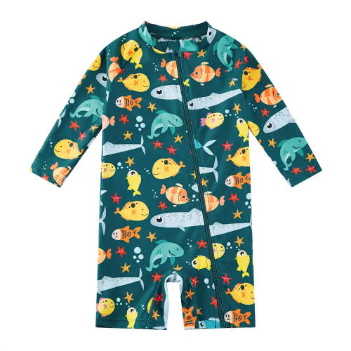 UPF 50+ Sunsuit Baby Boy Full Zip Swimsuit-Ocean fish – upandfast