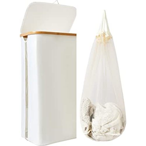 JVIBI Laundry Hamper with Lid, 100L Large Laundry Basket Bamboo, Clothes Hamper with Clear Window Visible, Removeable Laundry Bags For For Bathroom Bedroom Home, Toy Organizer, Lightweight, Removable