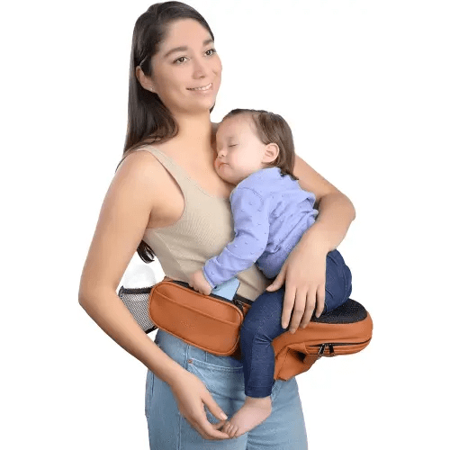 Baby Hip Carrier Seat - Vegan Leather Baby Carrier Newborn to Toddlers - Extra Comfortable CPC Certified Infant Baby Hip Carrier | Ergonomic Breathable Baby Hip Holder with Non-Slip Seat (Camel)