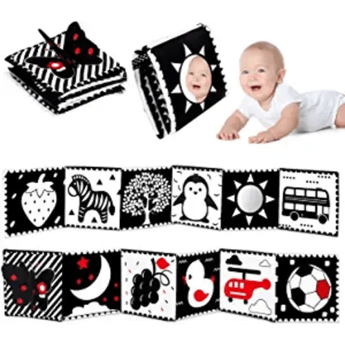Black and White High Contrast Baby Toys 0-6 6-12 Months Soft Book for Newborn Brain Development Tummy Time Toys Infant Sensory Crinkle Toys 0-3 3-6 Month Montessori Learning Activities for Babies - 1 PCS