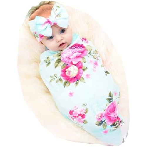 Galabloomer Newborn Receiving Blanket Headband Set Baby Flower Swaddle