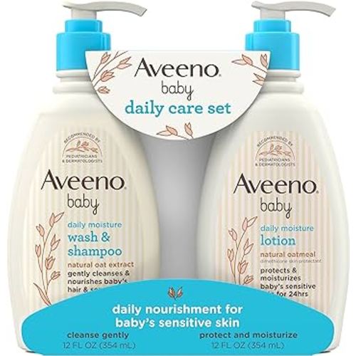 Aveeno Baby Daily Care Gift Set with Oat Extract & Prebiotic Oat, Contains Daily Moisturizing Body Lotion & Gentle 2-in-1 Baby Bath Wash & Shampoo, Hypoallergenic & Paraben-Free, Two Pack