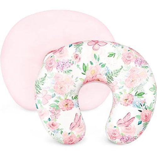 Nursing Pillow Cover, Minky Removable Nursing Pillow Cover for Breastfeeding Pillows, Super Soft Comfortable Slipcover for Boy and Girls, Floral (Pink)