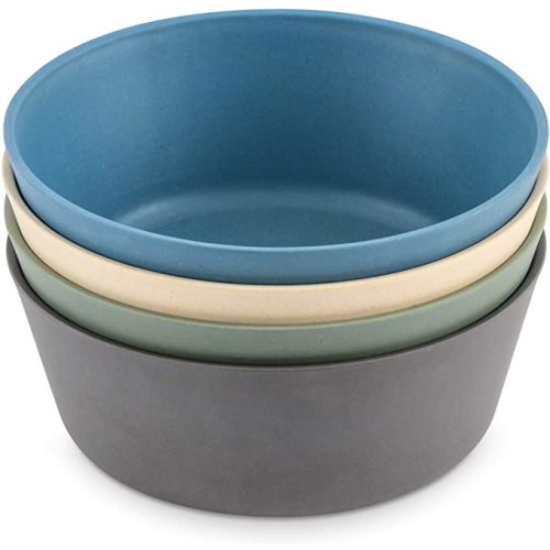 WeeSprout Bamboo Kids Bowls, Set of Four 10 oz Kid-Sized Bamboo Bowls, Dishwasher Safe Kid Bowls (Blue, Green, Gray, & Beige) - 10 Oz (Without Lids)