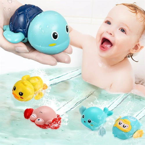 Bath Toys, 5 Pack Bath Tub Toys for Toddlers, Cute Turtle Toys  Wind Up Water Toys Kids Baby Bathtub Toys ,Candey Floating Pool Toy Gifts for  1 2 3 4 5 Year Old Kids Boys Girls