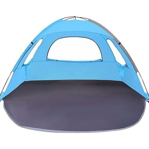WhiteFang Beach Tent Anti-UV Portable Sun Shade Shelter for 3/4/6 Person, Extendable Floor with 3 Ventilating Mesh Windows Plus Carrying Bag, Stakes and Guy Lines