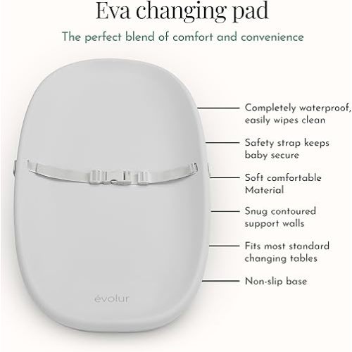 Evolur Eva Baby Changing Pad in Light Gray, Soft, Lightweight and Portable Changing Pad, Fits All Changing Table, Waterproof Firm Padding