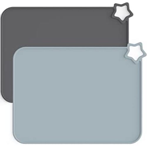 Moonkie Silicone Placemats for Baby & Kid, Stain Resistant Non-Slip Toddler Food Mats Eating Table Mat with 2 Packs (Dark Grey/Light Grey)