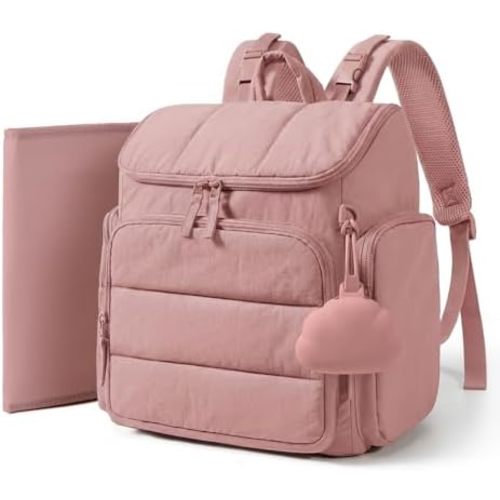 mommore Diaper Bag Backpack, Baby Bag with Waterproof Changing Pad and Stroller Straps for Toddler, Diaper Backpack for Mom Dads with Insulated Pockets & Pacifier Case, Baby Essential, Dark Pink