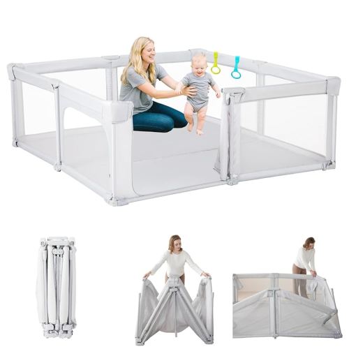 Baby Playpen Pre-Assembly with Adult Door, Foldable Play Pen for Babies and Toddlers with Carrying Case, Non-Slip Play Yard for Indoor & Outdoor, 71x71 Portable Baby Fence