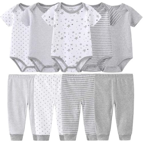 Baby Layette Set Baby Boys' 9-Piece Bodysuits Pants Set Toddler Girl Boy Unisex Baby Gift Sets 6-9 M