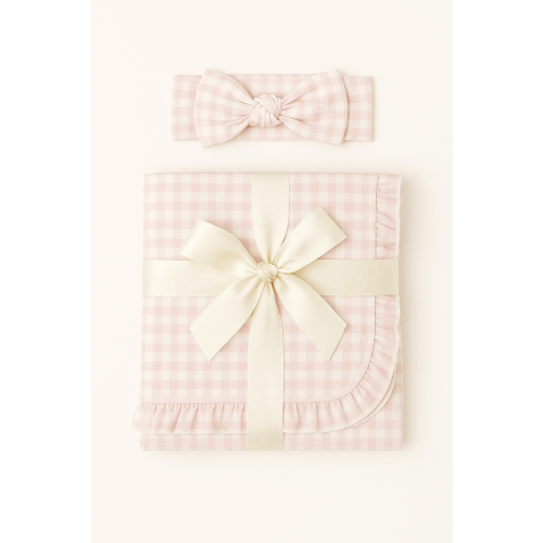 Bamboo Baby Swaddle Blanket & Hat in Pink Gingham