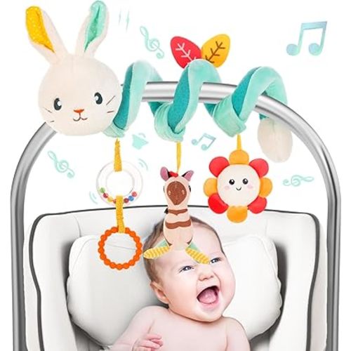 FATI Car Seat Toys for Babies 0-6 Months, Stroller & Crib Toys with Squeaker Rattles - Ideal Gifts