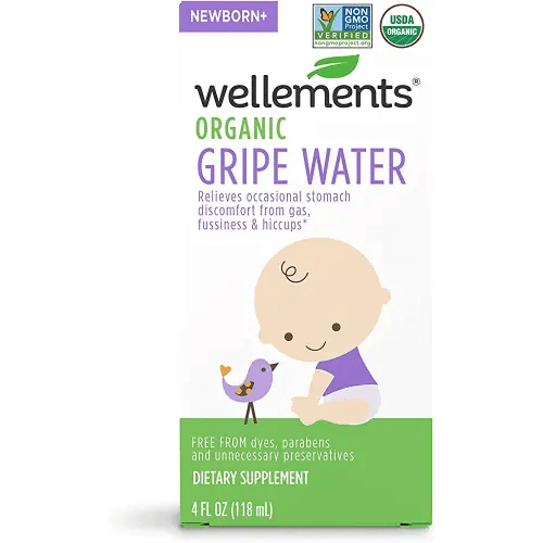 Wellements Organic Gripe Water, 4 Fl Oz, Eases Baby's Stomach Discomfort and Gas, Free from Dyes, Parabens, Preservatives