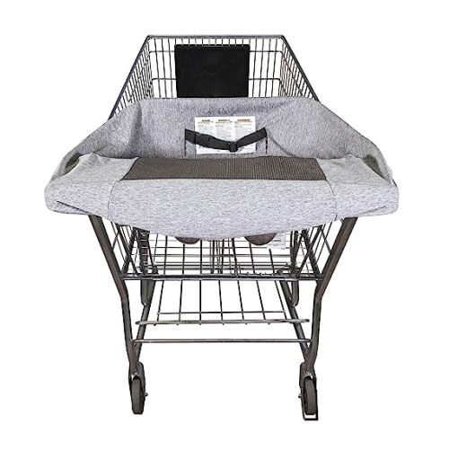 Boppy Compact Shopping Cart Cover, Antibacterial Treated, Gray Heathered with Storage Pouch, Easy-on Stretch Fabric for Single and Wide Shopping Carts and Playground Swings, 6-48 Months