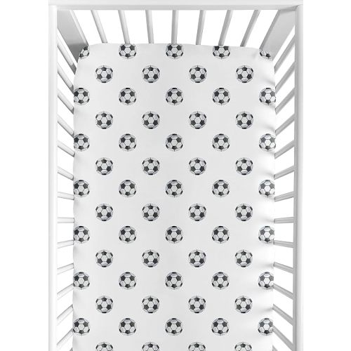 Sweet Jojo Designs Black and White Soccer Ball Boy Baby Fitted Crib Sheet for Infant Newborn Nursery Toddler Bed Room Standard Mattress - for Sports Theme Watercolor Vintage Sport Themed Collection