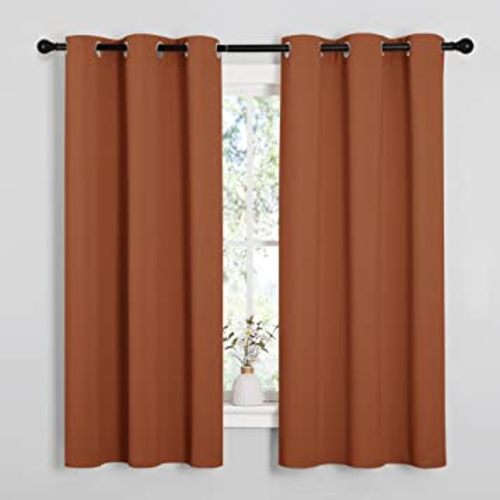 NICETOWN Bedroom Halloween Curtains 63 inches Long, Privacy and Thermal Insulated Blackout Drapes for Windows (Burnt Orange, 1 Pair, 42 x 63 inches)