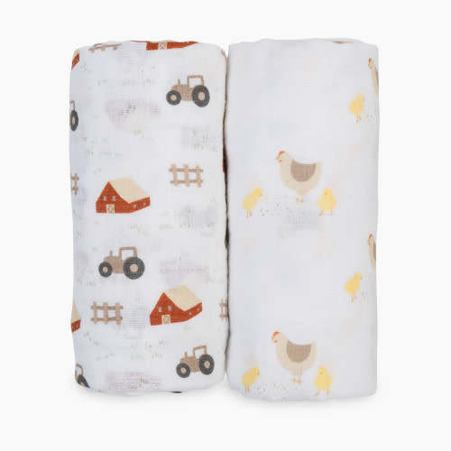 Lulujo Muslin Swaddles (2 Pack) - Barnyard / Rooster & Chicks, 2
