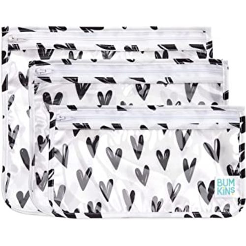 Bumkins Travel Bag, Toiletry, Baby, TSA Approved Pouch, Zip Bag, Quart Size Compliant, Clear-Sided, Diaper Bag Organization, Makeup, Accessories, Set of 3