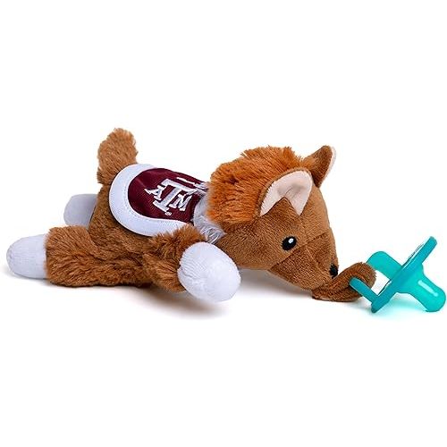 Baby Boy and Girl Silicone Pacifier with College Mascot Stuffed Toy Plush, Collegiately Licensed, Texas A&M University
