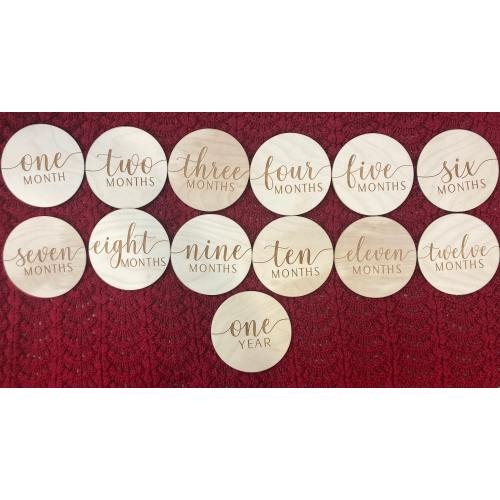 Baby Name Sign and Milestone disks, Announcement Photo Prop, Baby Hospital Sign, Round Wooden Nursery Sign, Laser Engraved, Baby Shower