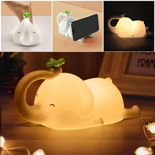 Silicone Elephant Night Light for Kids - 3-Level Dimmable & Rechargeable LED Lamp, Touch Control Soft Animal Light for Nursery, Baby Room Decor