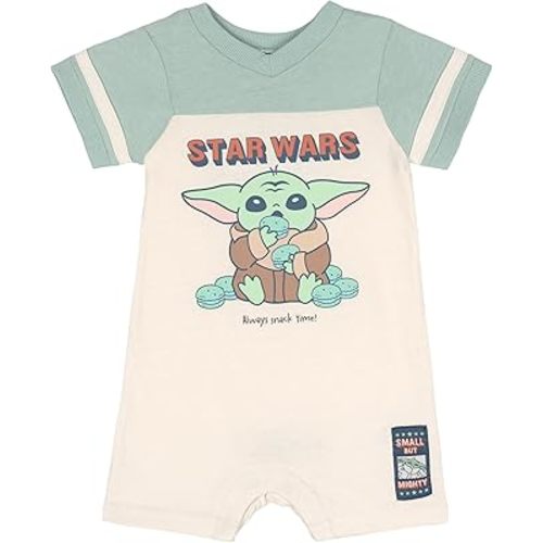 STAR WARS The Mandalorian Grogu Short Sleeve Athletic Romper Newborn to Toddler Sizes (0-3 Months - 3T)