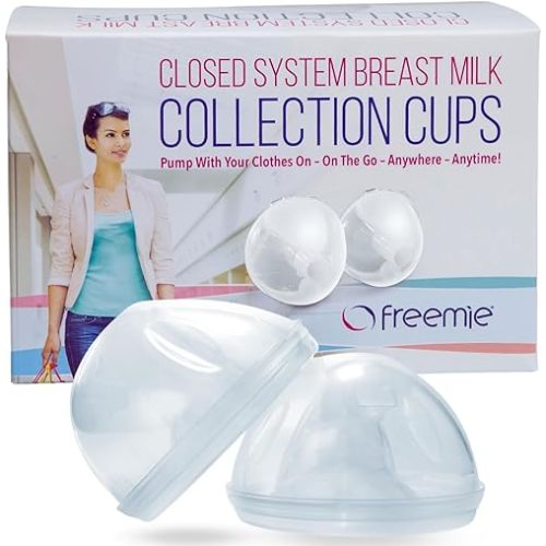 Freemie Hands-Free and Discreet Breast Milk Collection Cup Set | Pump with Your Clothes On Anywhere, Anytime | Sizes 25mm and 28mm Flanges Included | Holds Up to 8oz | Pump Not Included