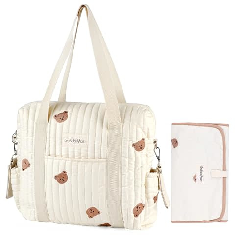 GOBABYMART Large Diaper Tote, Maternity & Travel Bag, Multifunction Baby Bag - Medium Bears