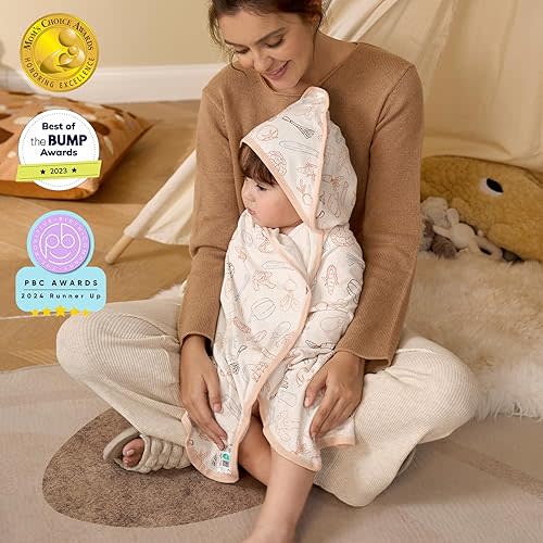 Momcozy Best Wishes Baby Towel with Hooded-Original Design Baby Towel Set -Soft & Absorbent- Shower Gifts or Bath Essential for Infant, Newborn, Toddler