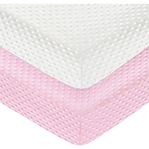 POSENPRO 2 Pack Microfiber Fitted Minky Crib Sheets for Baby Boys Girls, Solid Color Toddler Bed Sheets for Standard Crib and Toddler Mattresses with Dotted Backing, 28"x52"x8", Pink & White