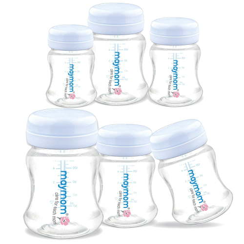 Maymom Wide-Mouth Milk Storage Collection Bottle with Travel Cap Sealing Ring, Blue 6pc HSA/FSA Eligible