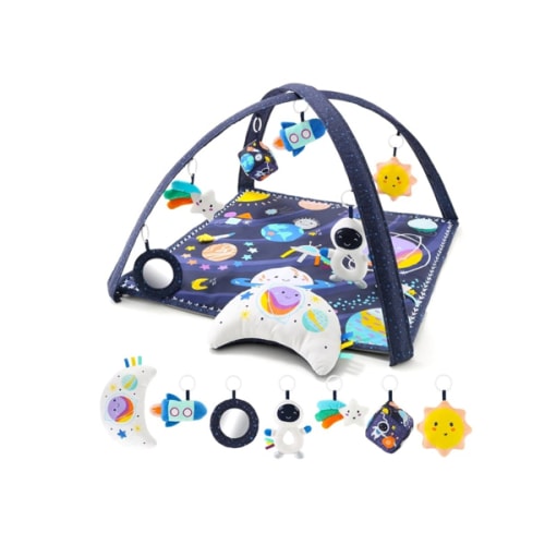The Peanutshell Unisex Baby Play Gym & 7-in-1 Play Mat - Playmat Baby Toys 0-6, 6-12 Months Tummy Time Mat with Hanging Toys, Soft Padded Mat for Newborns, Infants - Space