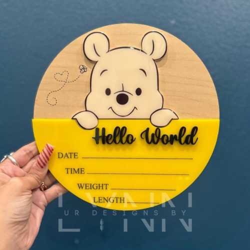 Winnie The Pooh Inspired Baby Announcement with Birth Stats | Winnie The Pooh Baby Sign | Acrylic Birth Stats Sign | Birth Stat Announcement