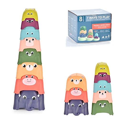 Animal Stacking Cups Bath Toys for Toddlers, 8 Pcs Nesting Cup Set Learning Sorting and Building Blocks for Kids,Montessori Toys for Boys & Girls Play for Indoor/Outdoor/Bathtub/Beach