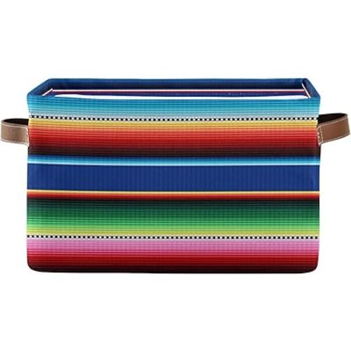 Mexican Serape Blanket Stripes Rectangular Storage Bin 1 Pack, Collapsible Organizer Canvas Storage Basket with Handles for Closet, Office, Nursery, Home Decor