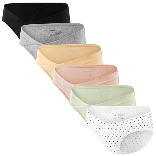 Angelhood 6 Pack Womens Cotton Maternity Underwear,Healthy Maternity Pregnancy Panties Postpartum Mother Under Bump Underwear