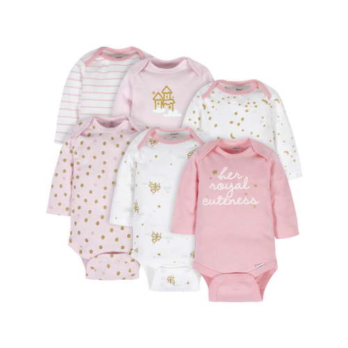 Gerber Baby Girls' Long Sleeve Onesies Bodysuits, 6-Pack