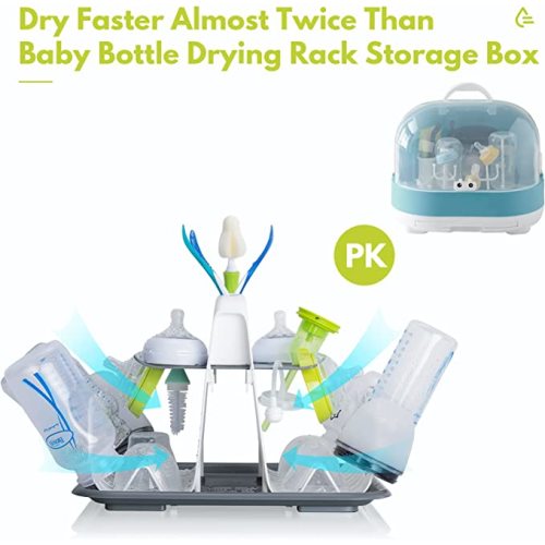 CAREBABYMORE High Capacity Drying Rack with 5pcs Brushes, Deluxe Countertop Drying Rack, Universal Drying Station, Baby Bottle Drying Rack with Bottle Brushes, Cup and Bottle Drying Rack, White