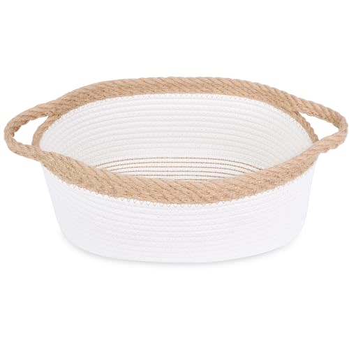 ABenkle Small Basket with Handles - Decorative Durable Rope Woven Storage Bin Shelf Storage Organizer Cube, Easter Baby Gift Basket, 12"x8"x5"