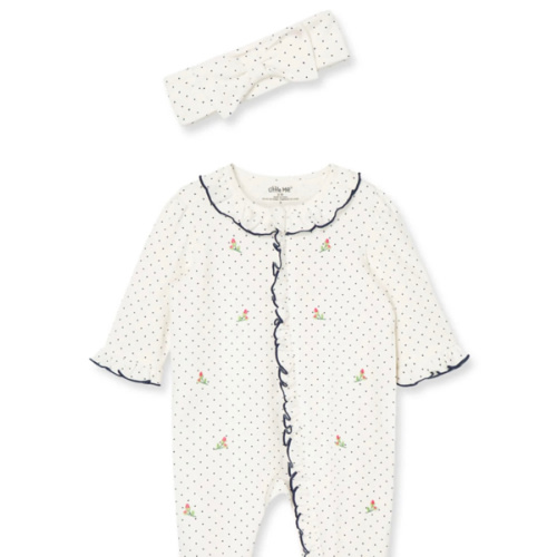 Rosebud 2-Way-Zip Footed One-Piece and Headband