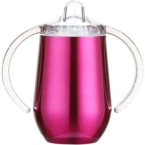 Stainless Steel Straw Sippy Cup with Handles & Silicone Lids,10 oz BPA Free Double Wall Vacuum Insulated Sippy Cup Mug Tumbler Toddler Straw Cups for boys and girls Non-Spill Sippy Cups